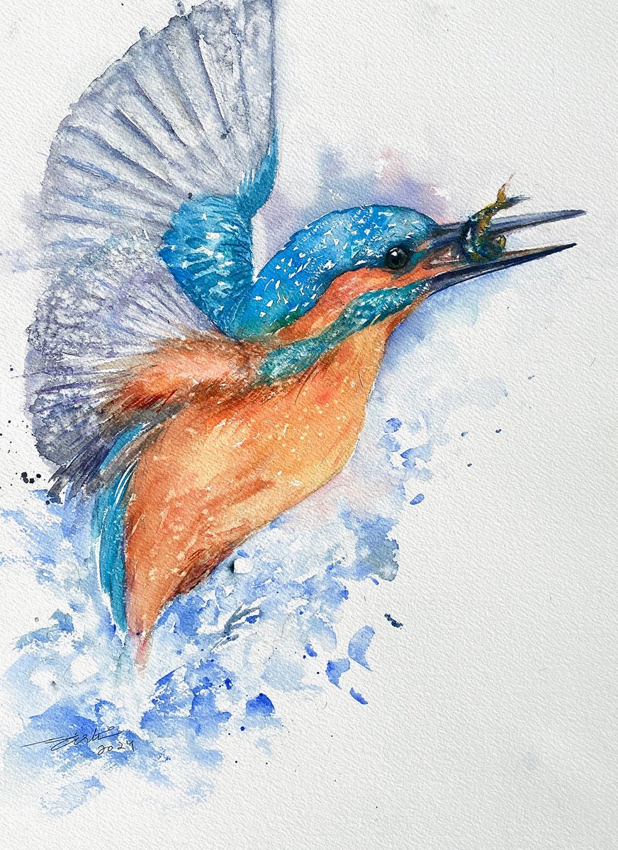 Impressionistic Animal Watercolour By Arti Chauhan, 14 X 18, Kingfisher