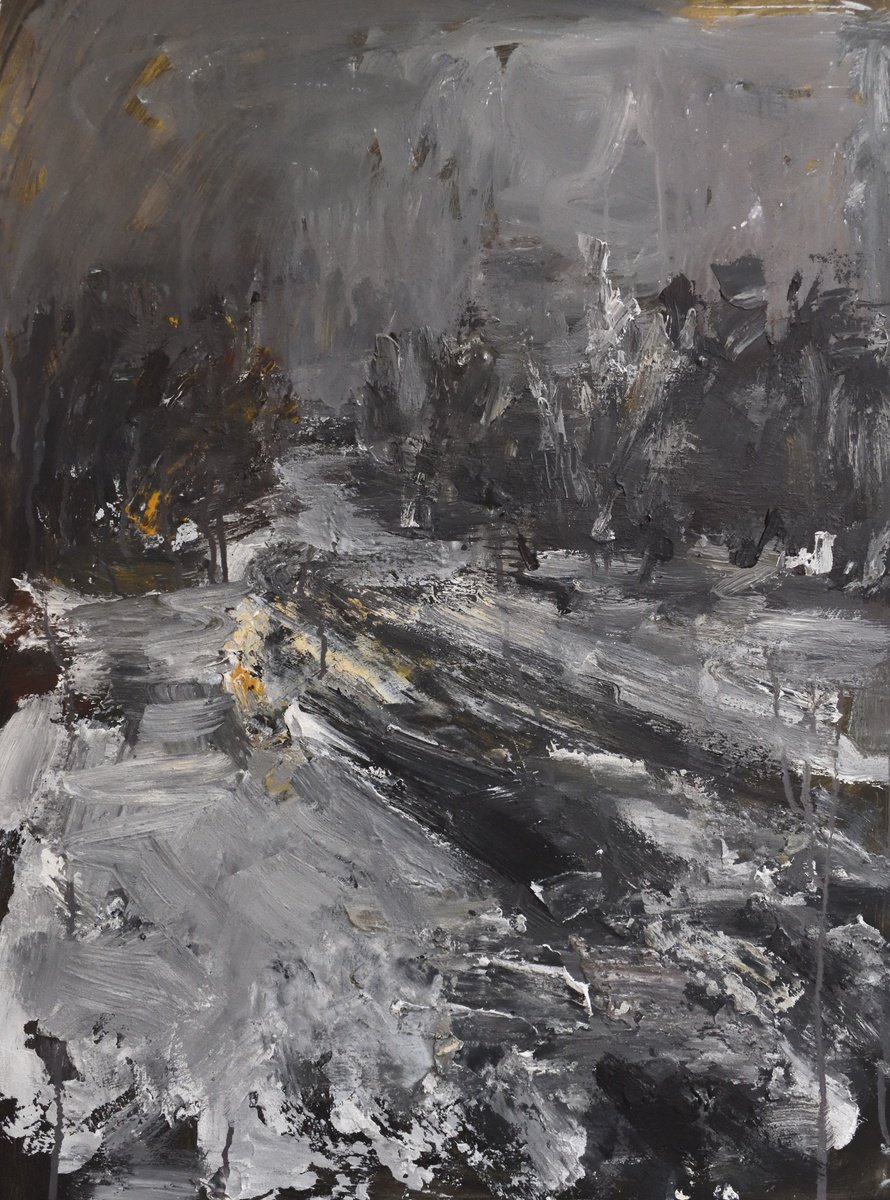 Expressive Landscape Acrylic Painting By Stanislava Cherkasova, 24 X 31", Winter Road, Original Artwork