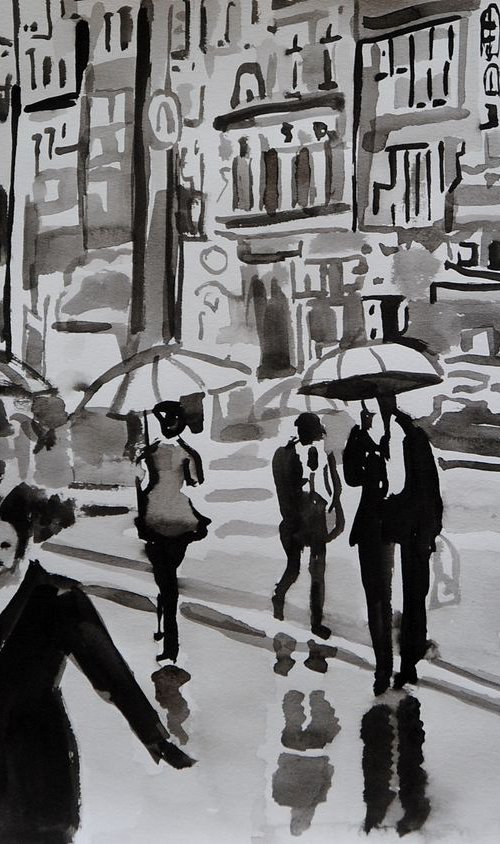 Rainy town V / 42 x 29.7 cm by Alexandra Djokic