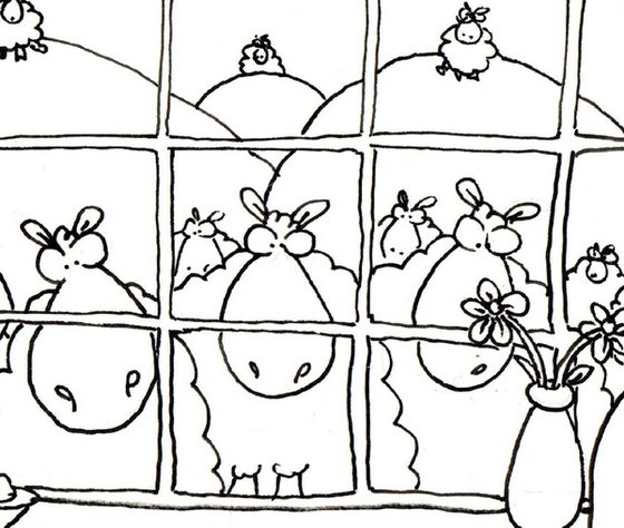 Sheep Visitors. Colour Cartoon