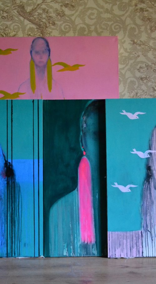 Pastel Green Abstract by Gela MIKAVA