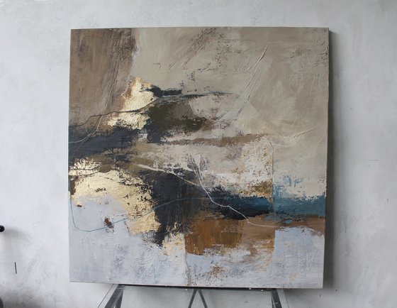 "Flight 2" Beige brown gold abstract art