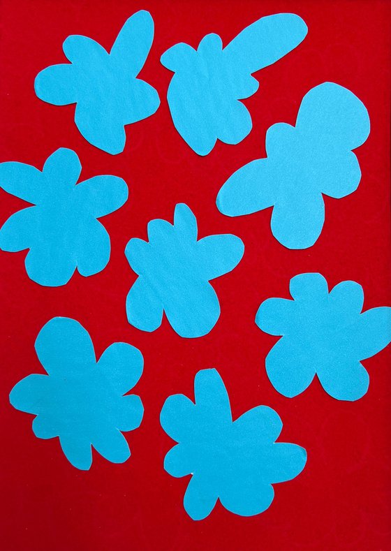 Blue Flower on Red Background