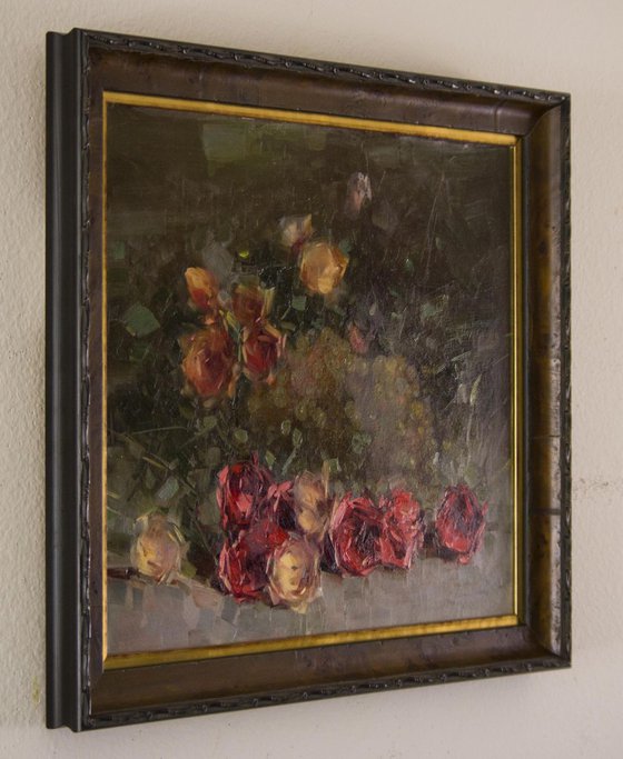 Roses  Original oil painting  Handmade artwork Framed Ready to Hang One of a kind