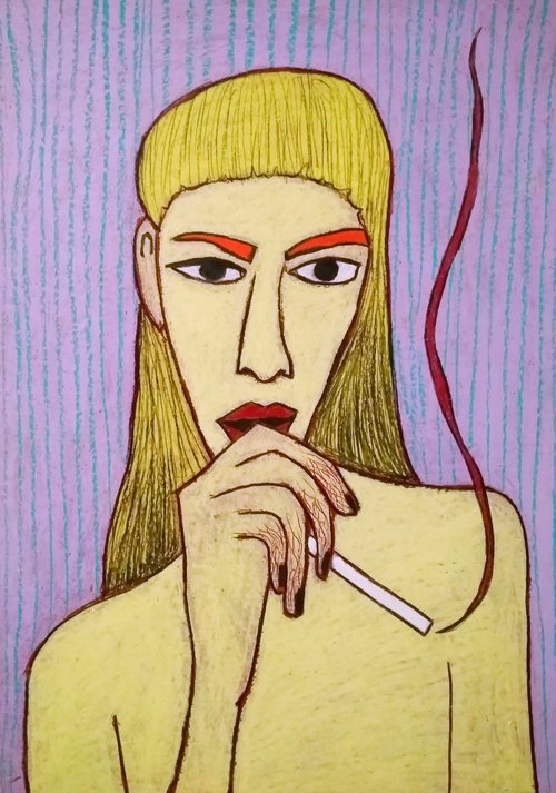 Yellow portrait with cigarette by Ann Zhuleva