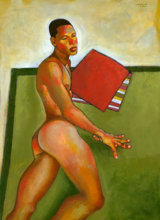 Brazilian Male Nude on Green Blanket