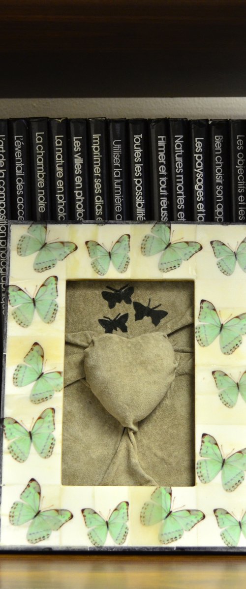 Lovers Heart 45 - Butterflies of Love - Original Framed Leather Sculpture Art Perfect for Gift by Jakub DK - JAKUB D KRZEWNIAK