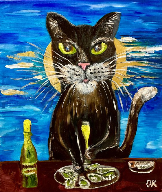 Champagne and oysters time. Lucky cat brings positive emotions in your life.