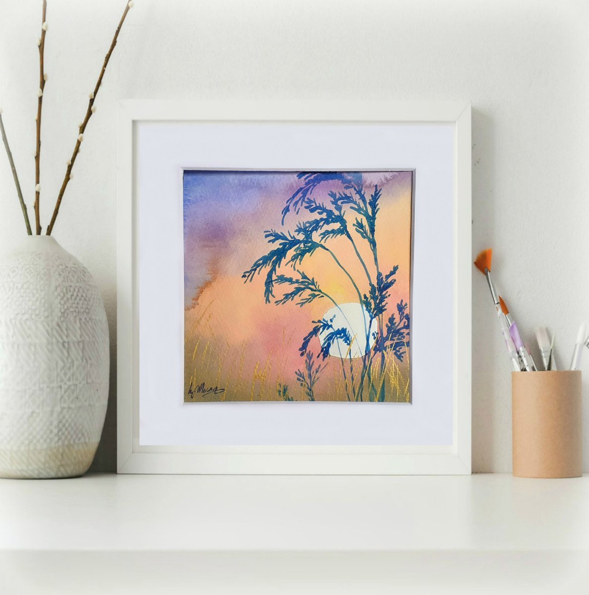 Tropical Sun Two - mounted watercolour, small gift idea by Lisa Mann