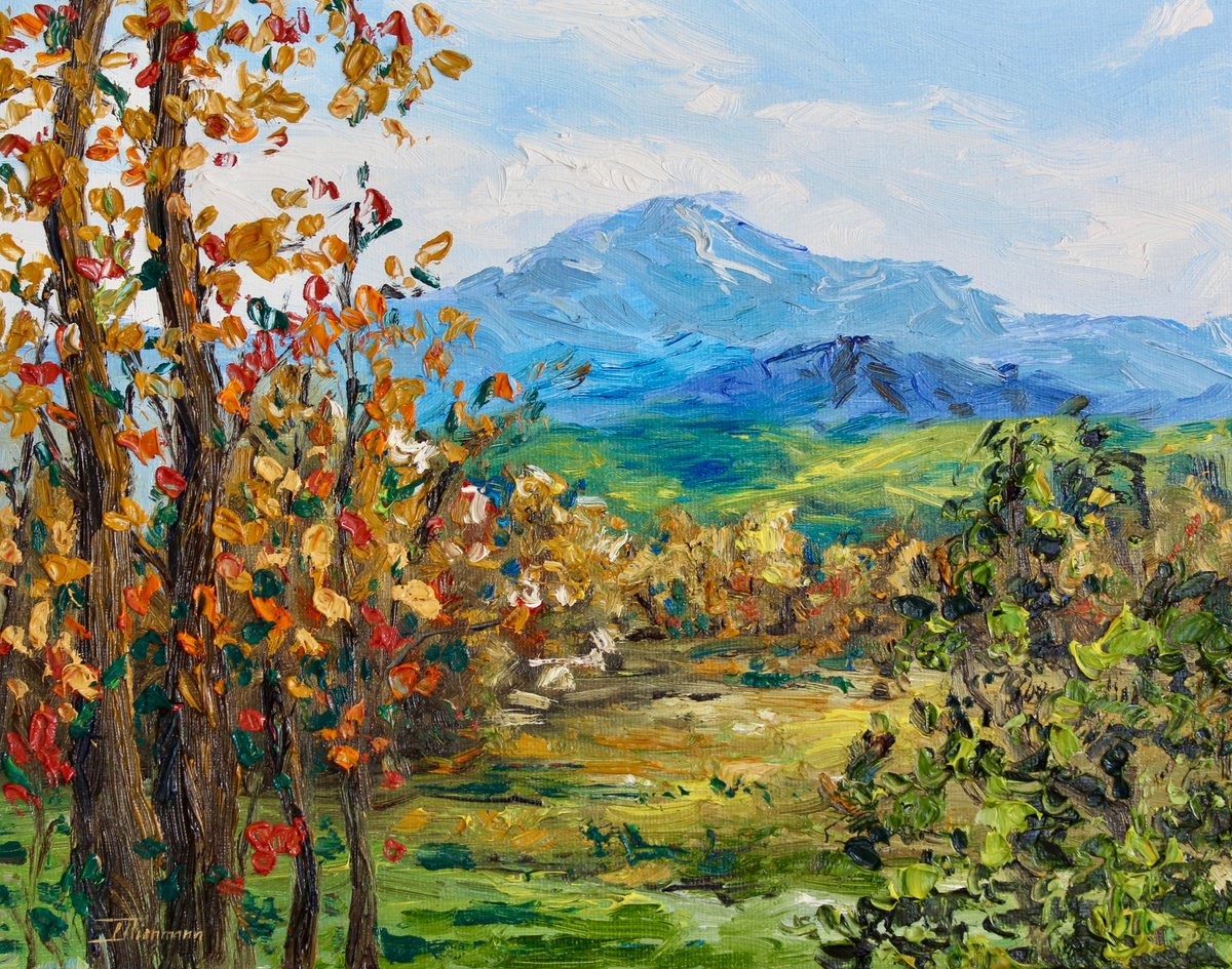 Impressionistic Landscape Oil Painting By Liza Illichmann, 12 X 9", Golden Season, Original Artwork