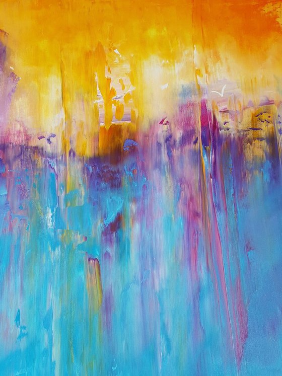 On the edge  - XL  colorful  palette knife  abstract painting