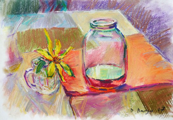 Sunflower and Glass (pastel)