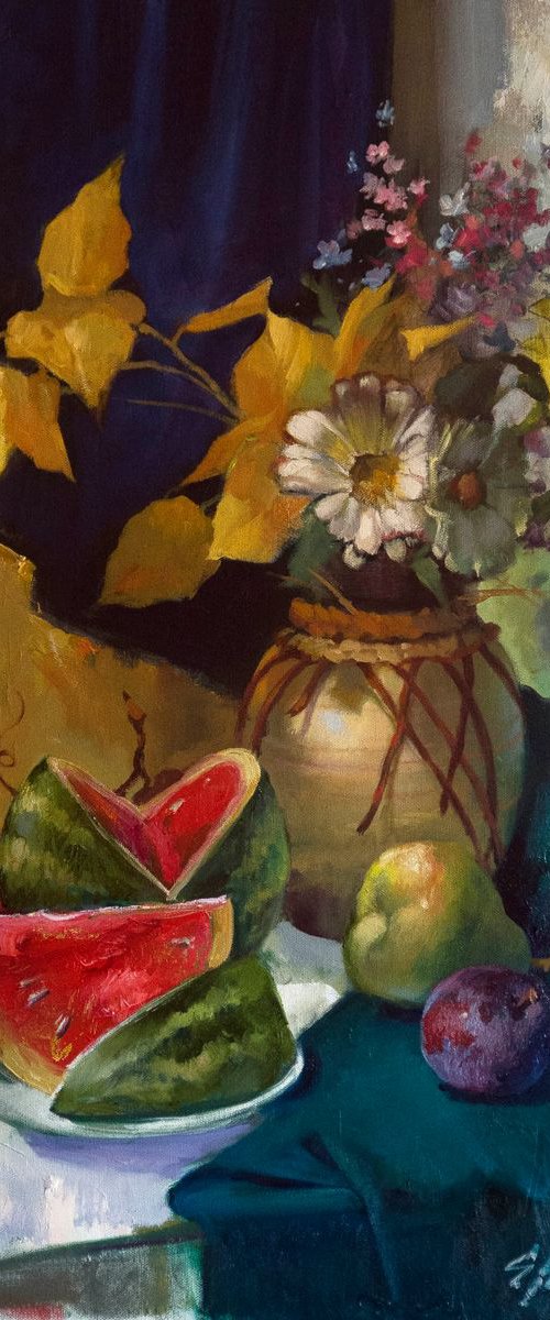 Still Life with a Plum by Sergei Yatsenko