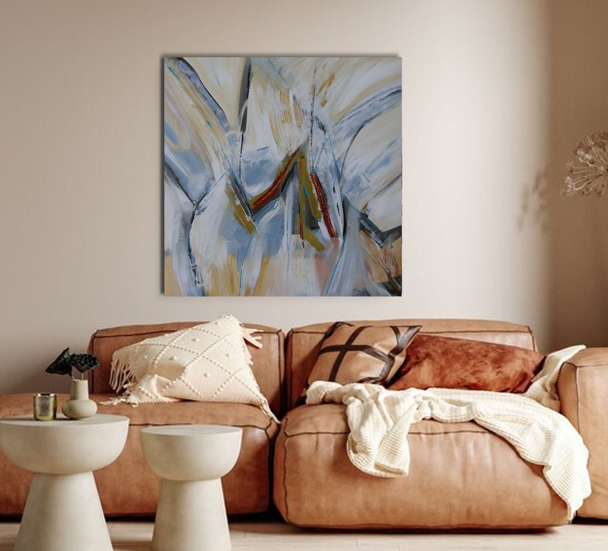 Organic Abstract Acrylic Painting By Loretta Kaltenhauser, 40 X 40", Fly High, Original Artwork