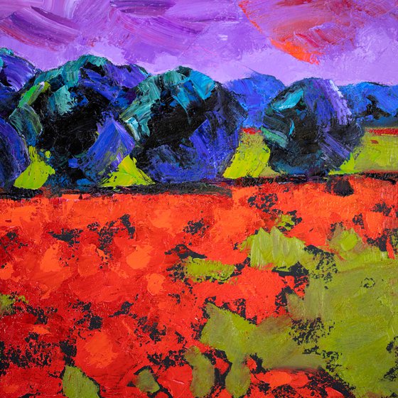 Abstract Landscape. Red Poppies Field.
