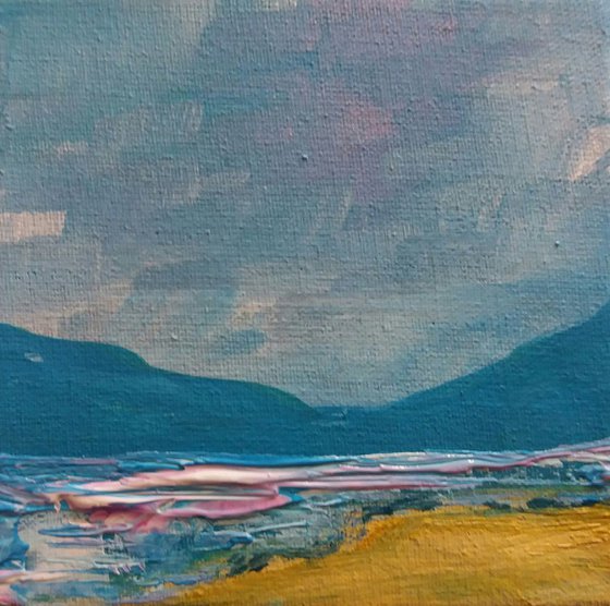 The Golden Sands - Scottish coast painting 10 x 10 cm in acrylic