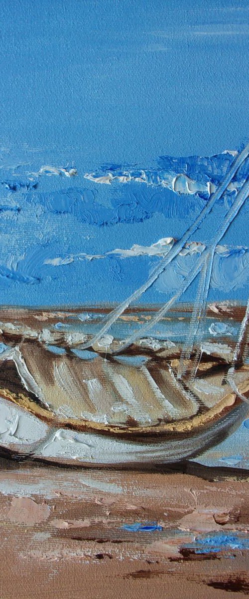 " HARBOR " SHIP BOAT SAIL original painting palette knife GIFT MODERN URBAN ART OFFICE ART DECOR HOME DECOR GIFT IDEA by Monika Luniak