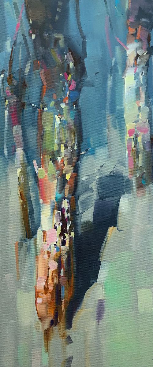 Trees at Night, Landscape oil painting, Handmade artwork, by Vahe Yeremyan