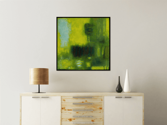 Green leaves with half-closed eyes 30x30" 76x76cm Contemporary Art by Bo Kravchenko