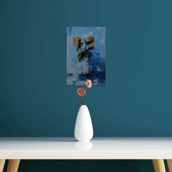 Modern still life painting. Flowers in vase