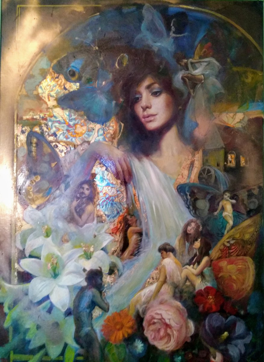 Expressive Oil Painting , Madonna With Butteflies By Helinda (Olga Muller), 28 X 39, Artwork For Sale On Artfinder