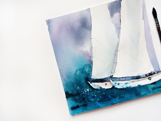 Sailboat painting. Seascape