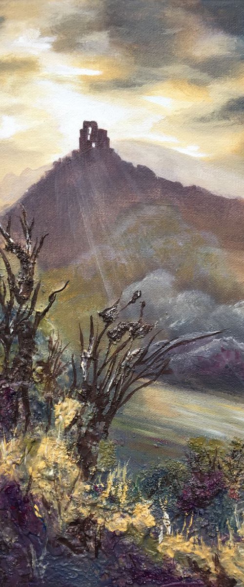 Corfe Castle on a textured canvas by Marja Brown