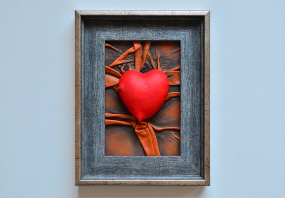 Lovers Heart 22 - Original Framed Leather Sculpture Painting Perfect for Gift
