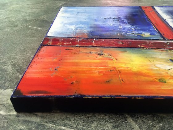 "Look At What We Have Built" - Save As A Series - Original Xt Large PMS Abstract Triptych Oil Paintings On Canvas - 68" x 60"