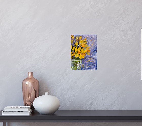 Daffodil Painting Floral Original Art Flower Oil Impasto Artwork Small Wall Art 6 by 8" by Halyna Kirichenko