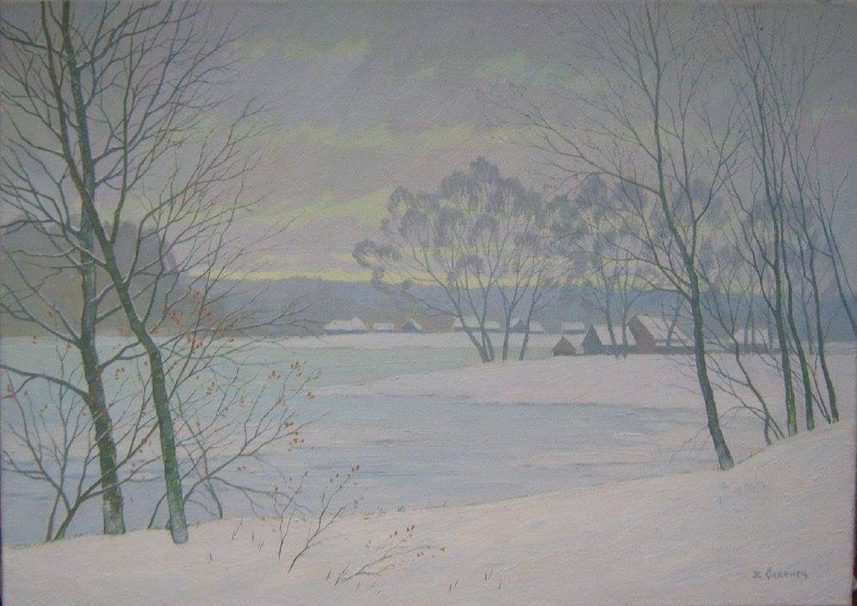 Impressionistic Landscape Oil Painting By Valeriy Savenets-1, 28 X 20", Snowstorm, Original Artwork