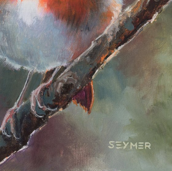 Robin oil painting, 'Red haired visitor'