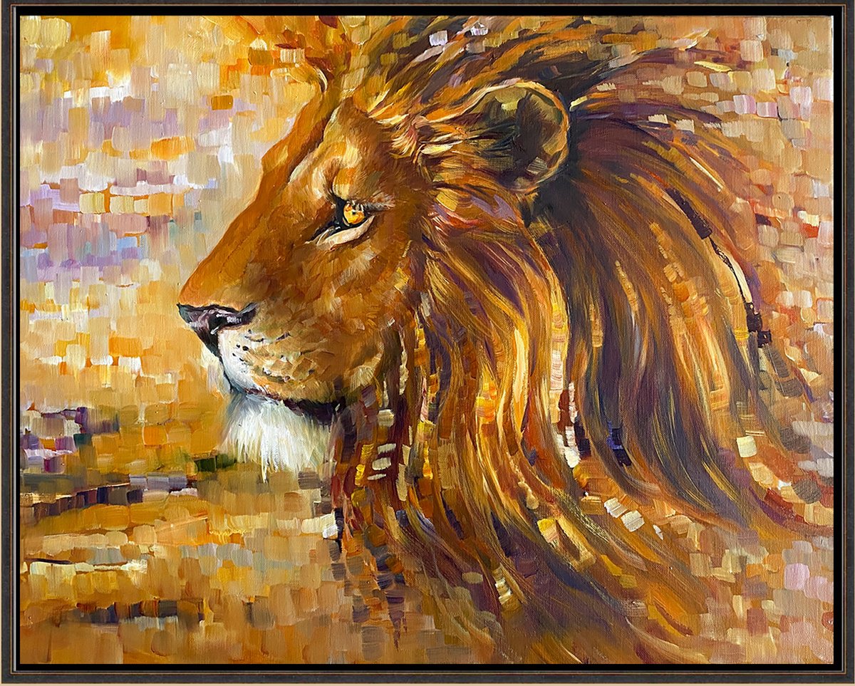 Impressionistic Animal Oil Painting By Arti Chauhan, 22 X 18, Lion_Dark Lord, Original Artwork
