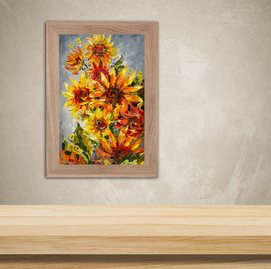 Bright sunflowers - painting sunflowers, oil painting, flower, sunflowers painting original, oil painting floral, wall art, gift, home decor