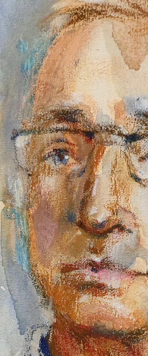 Man in a Striped Shirt — Mixed Media Portrait by Natalia Miasnikova