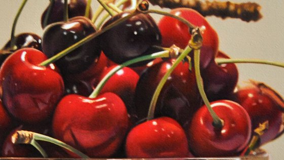 Still life with cherries III , Original oil on canvas painting