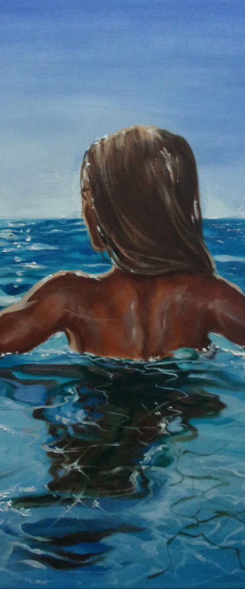 " TURQUOISE ... " original painting SEA summer GIFT sea swimming by Monika Luniak