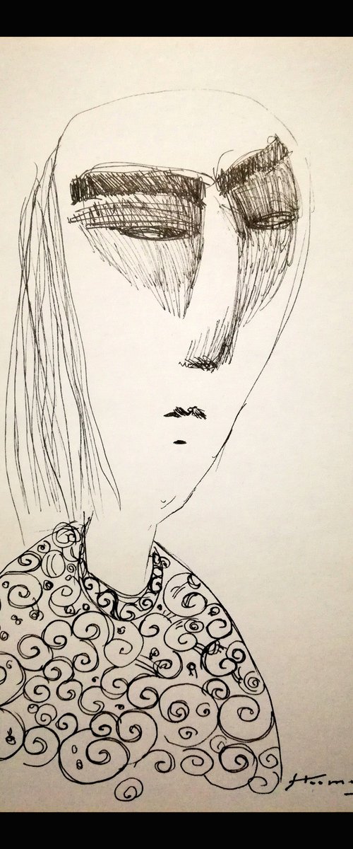 Irate, Pen drawing on paper, 10x15 cm by Jamaleddin Toomajnia