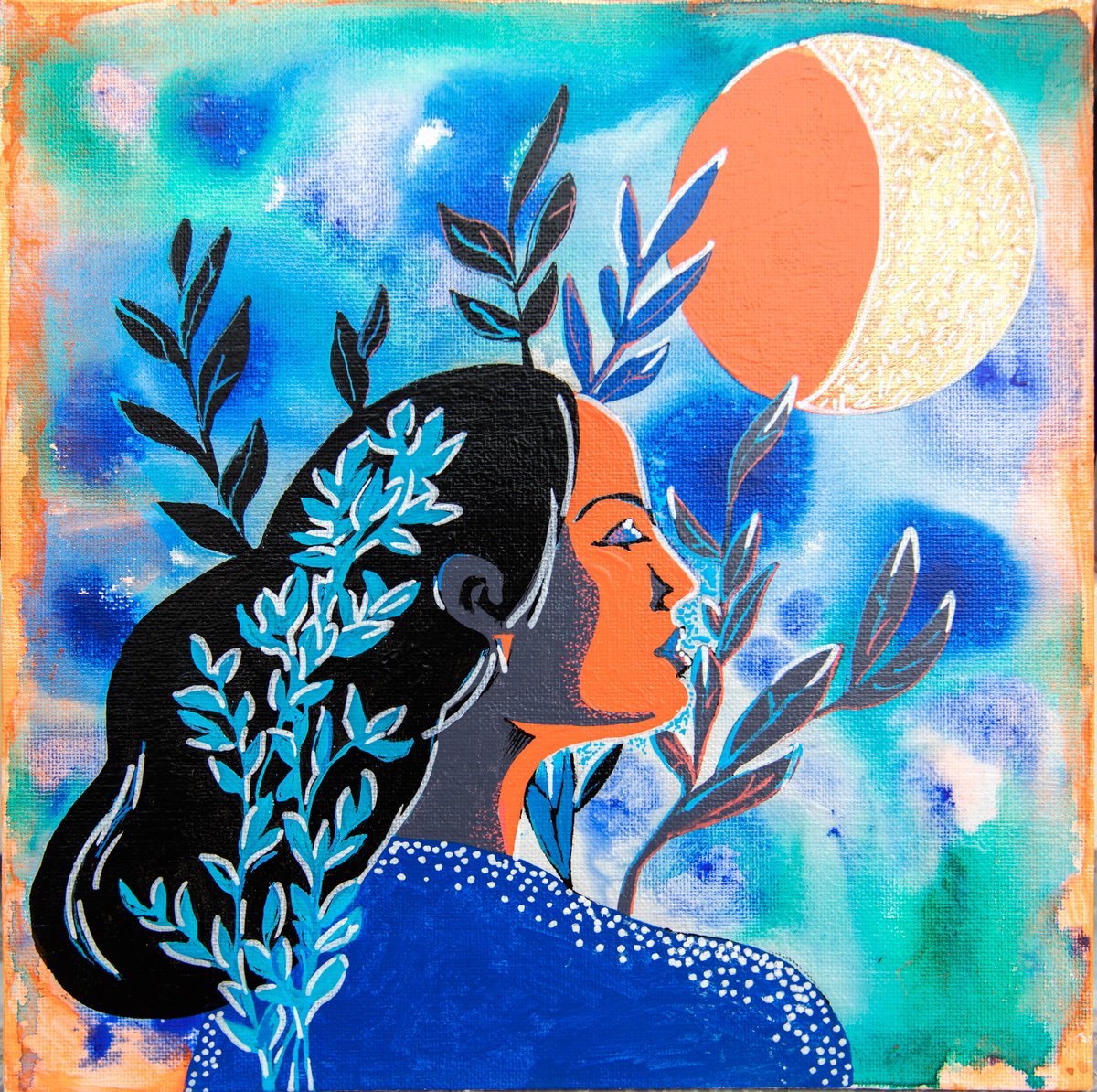 Illustrative Portrait Acrylic Painting By Ariadna De Raadt, 10 X 10, Mother Nature 3, Original Artwork