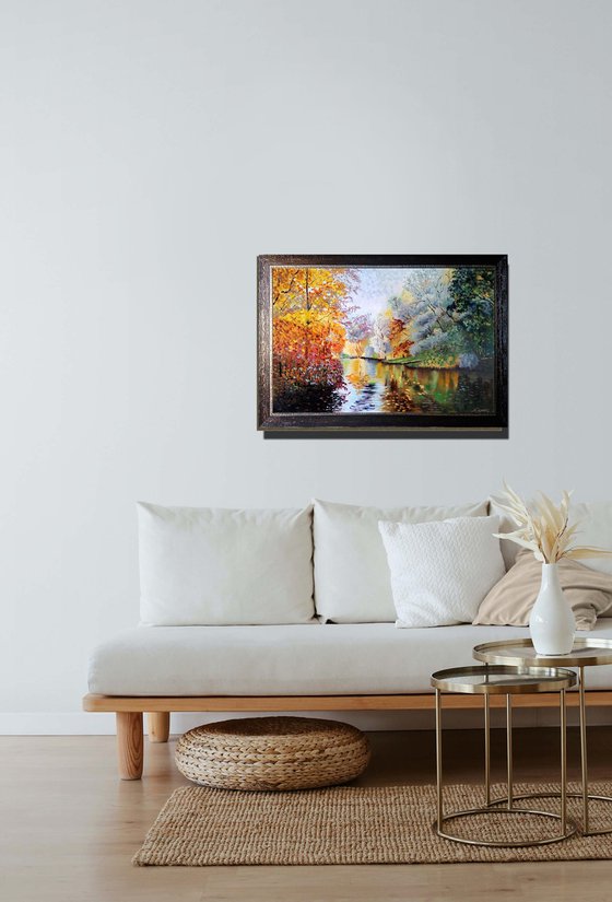 Park and pond in early autumn