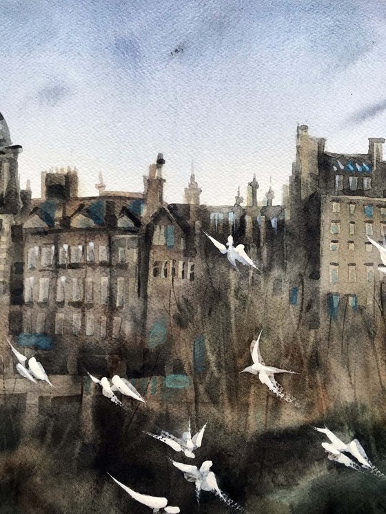 Birds of Edinburgh. One of a kind, original painting, handmad work, gift, watercolour art.