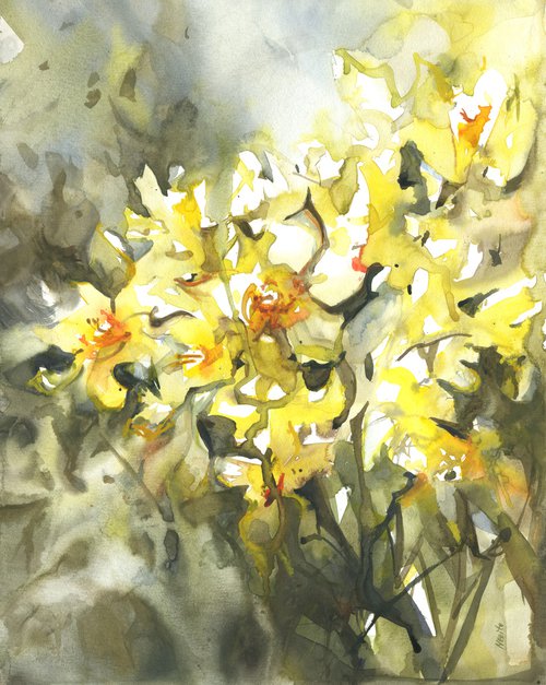 "Yellow daffodils -2" by Merite Watercolour