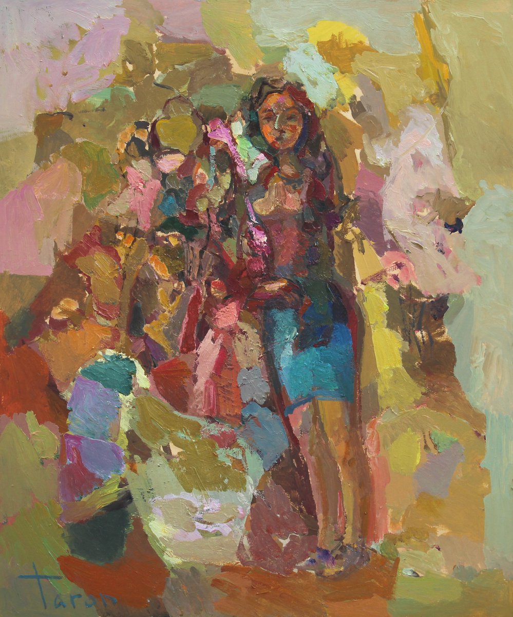 Abstract Oil Painting By Taron Khachatryan, 13 X 16", Waiting For A Meeting, Original Artwork