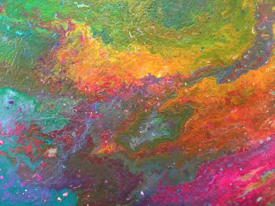 "Waterworld, Coming Soon" - FREE USA SHIPPING - Original Abstract PMS Fluid Acrylic Painting, Framed - 26 x 20 inches