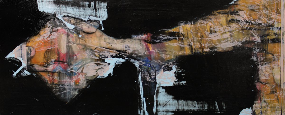 Expressive Portrait Oil Painting By Milos Hronec, 39 X 16", Memories Of Childhood, Original Artwork