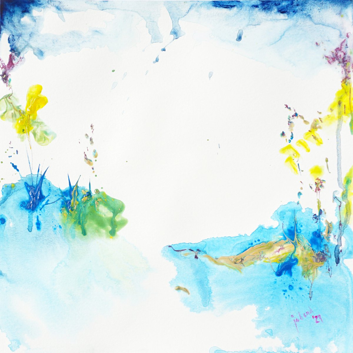 Abstract Landscape Watercolour By Jelena B, 12 X 12, Summer Ada Landscape 2, Original Artwork