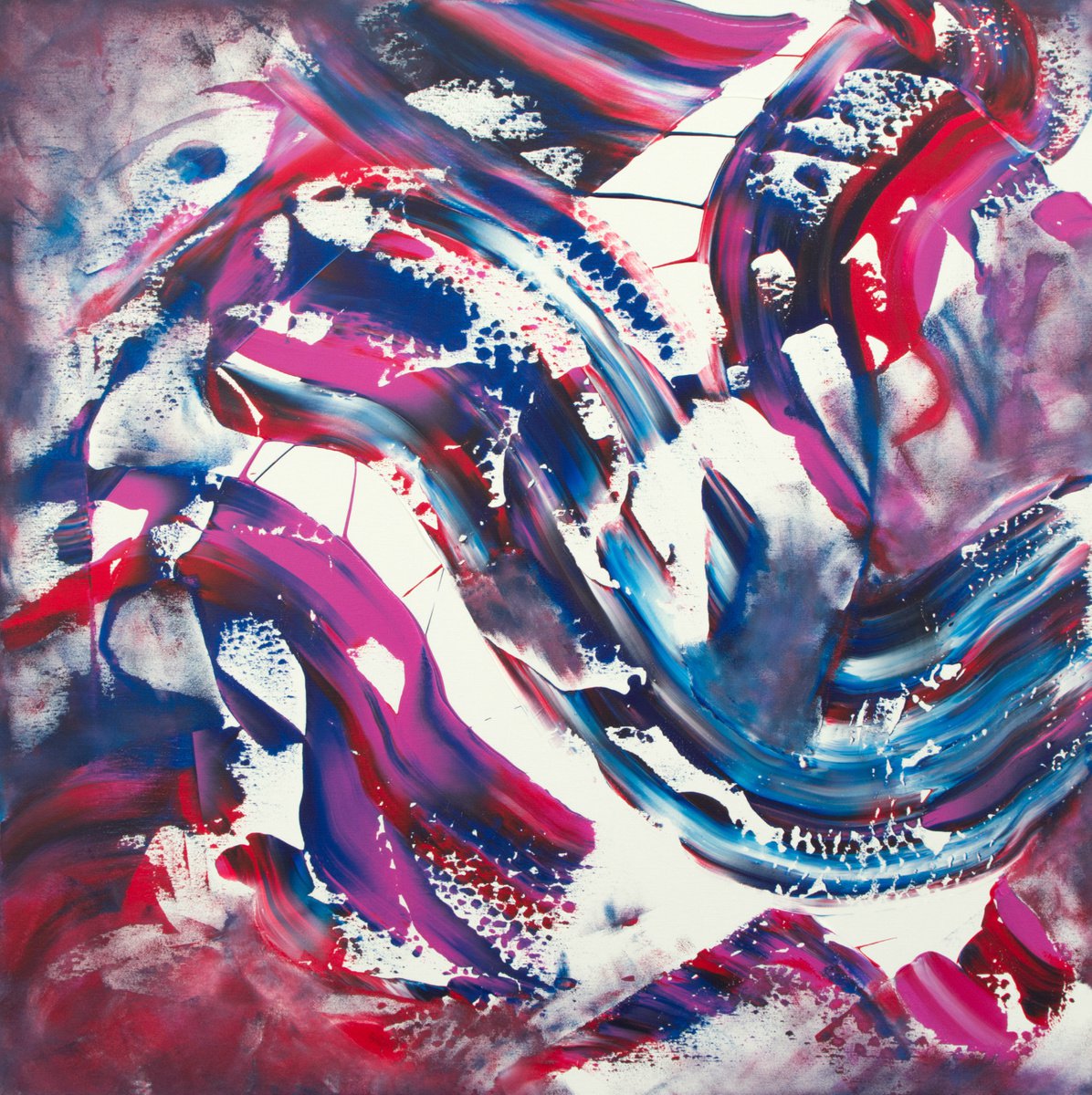 Expressive Abstract Acrylic Painting By Davide De Palma, 31 X 31, Magenta Surface, Original Artwork