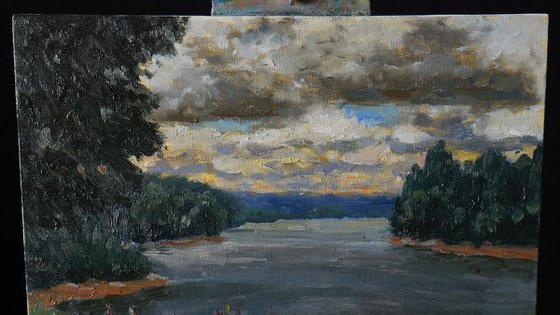 The Cloudy Sky - original summer landscape, painting