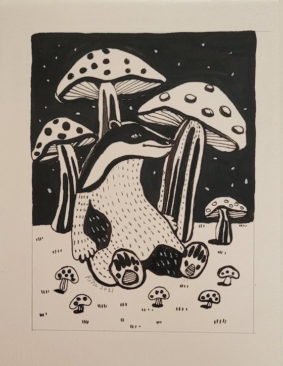 Badger and Mushrooms