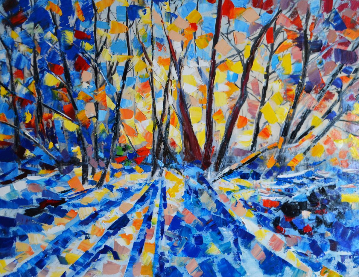 Expressive Oil Painting , Winter Sun By Valeriia Radziievska, 35 X 28, Artwork For Sale On Artfinder